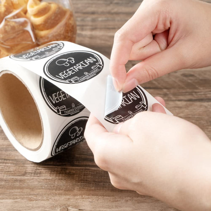 [Australia - AusPower] - Label Tek 2 Inch Tamper-Evident Stickers For Vegetarian Food, 500 Rolled Tamper Seal Stickers - Chalkboard Design, For Safe Food Delivery, Black With White Font Plastic To Go Stickers 