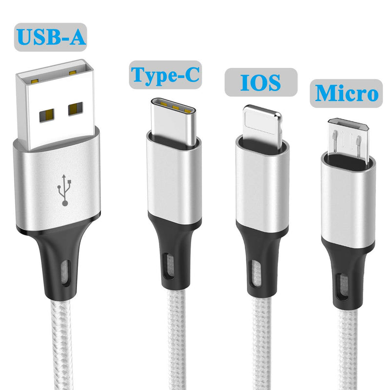 [Australia - AusPower] - Multi Charging Cable, (2Pack 5FT) Multi USB Charger Cable Aluminum Nylon 3 in 1 Universal Multiple Fast Charging Cord with Type-C/Micro USB Connectors for Most Phones & Tablets (Charging Only) 