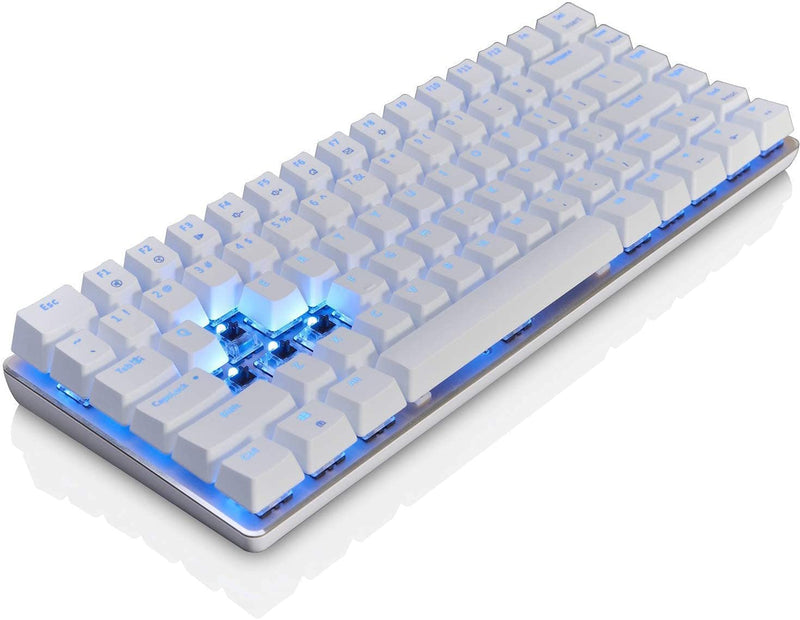 [Australia - AusPower] - LexonElec Wired Gaming Keyboard AK33 Blue LED Backlit 82 Keys USB Mechanical Pro Gamer Keypad for Office Typists Playing Games (Black Switch,White) White 