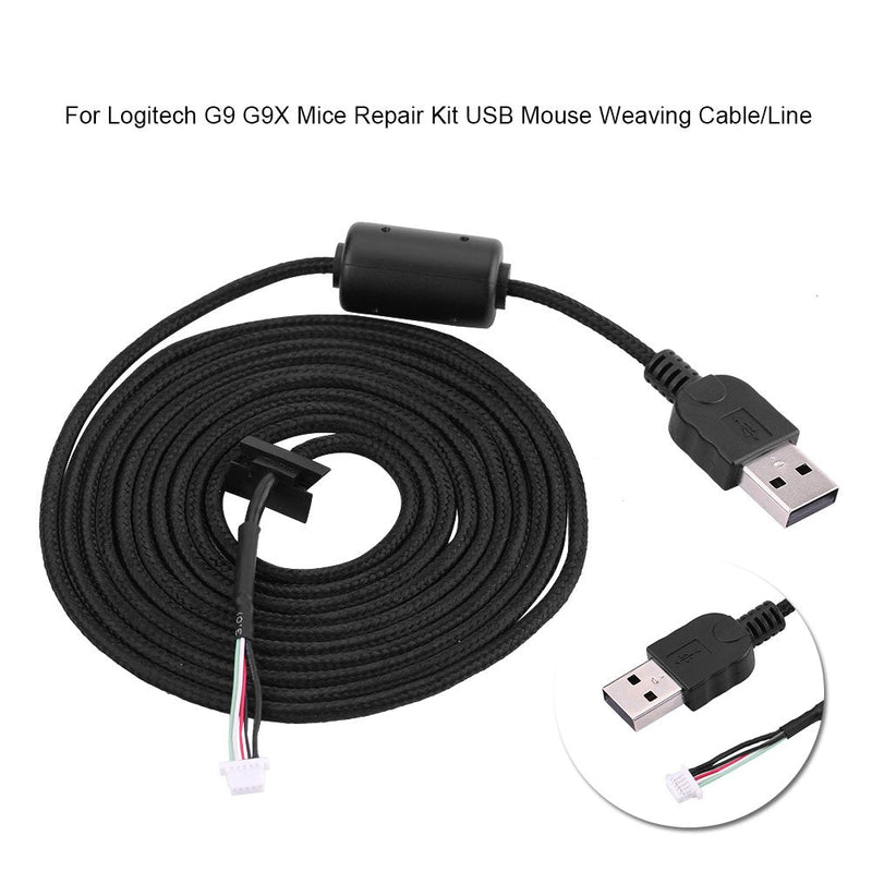 [Australia - AusPower] - Richer-R USB Mouse Cable,2meters USB Mouse Extension Line Wire Cable Replacement Repair Accessory For Logitech G9/G9X Game Mouse, Black… 