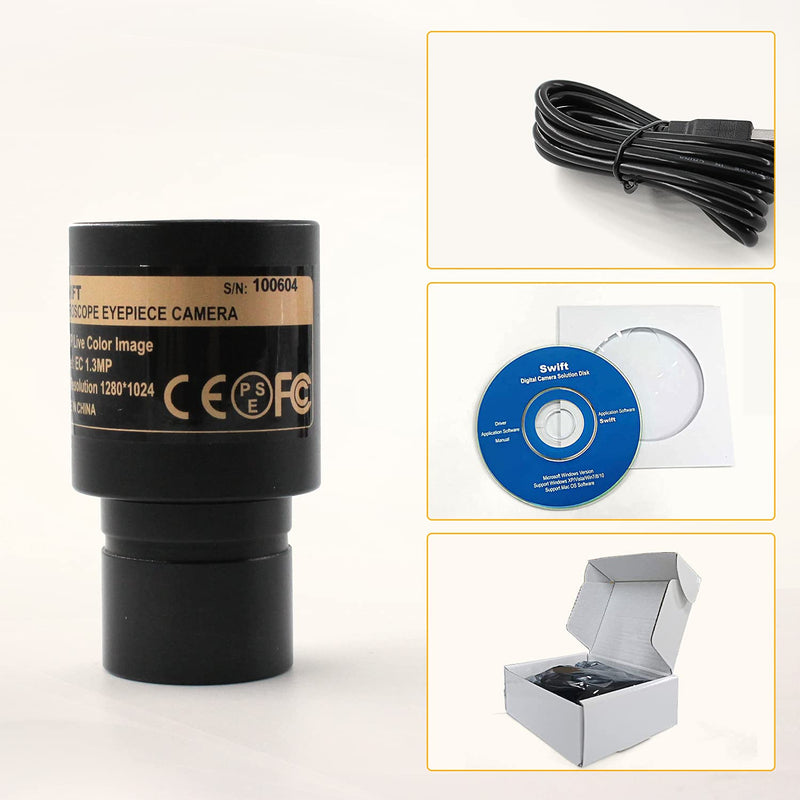 [Australia - AusPower] - Swift 1.3 Megapixel Digital Camera for Microscopes, Eyepiece Mount, USB 2.0 Connection, Color Photography and Video, Windows and Mac Compatible 