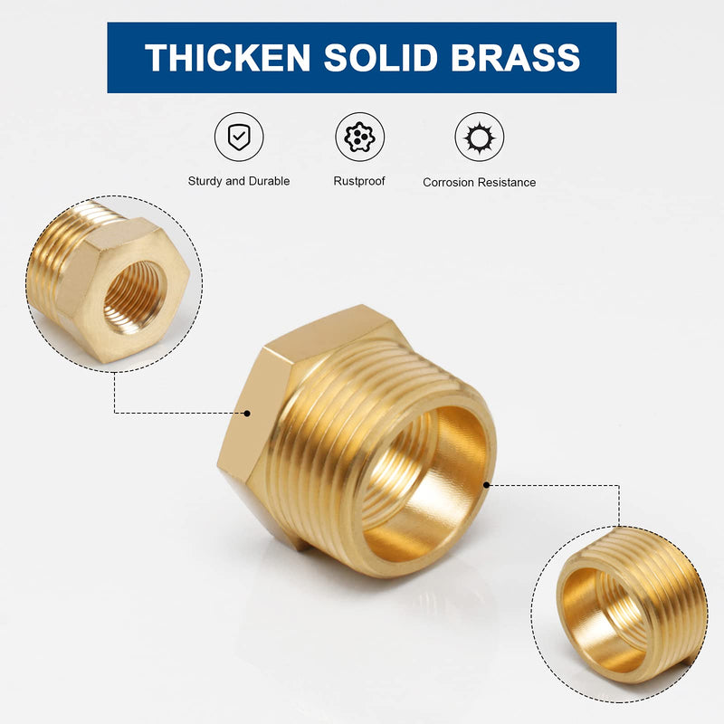 [Australia - AusPower] - BathAce Brass Reducer Hex Bushing Threaded Pipe Fitting, Heavy Duty Threaded Pipe Fitting Adapter (1/2 Male NPT x 3/8 Female NPT, 5) 1/2 Male NPT x 3/8 Female NPT 