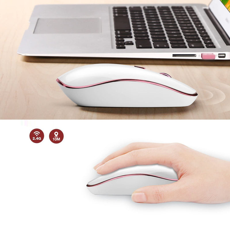 [Australia - AusPower] - Wireless Mouse for Laptop, J JOYACCESS 2.4G Ultra Thin Silent Mouse with USB Receiver, 2400 DPI Portable Mobile Optical Cordless Mouse for Laptop,Computer,MacBook,Windows, Chromebook, PC(White + Pink) White + Pink 