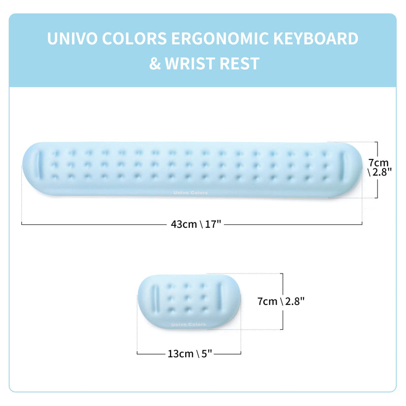 [Australia - AusPower] - Univo Colors Light Blue Keyboard Wrist Support and Mouse Wrist Rest Set, Made of Memory Foam Soft Gel, Ergonomic Pad for Computer, Laptop, Mouse, Office, Gaming 43cm*7cm*2cm&13cm*7cm*2cm 