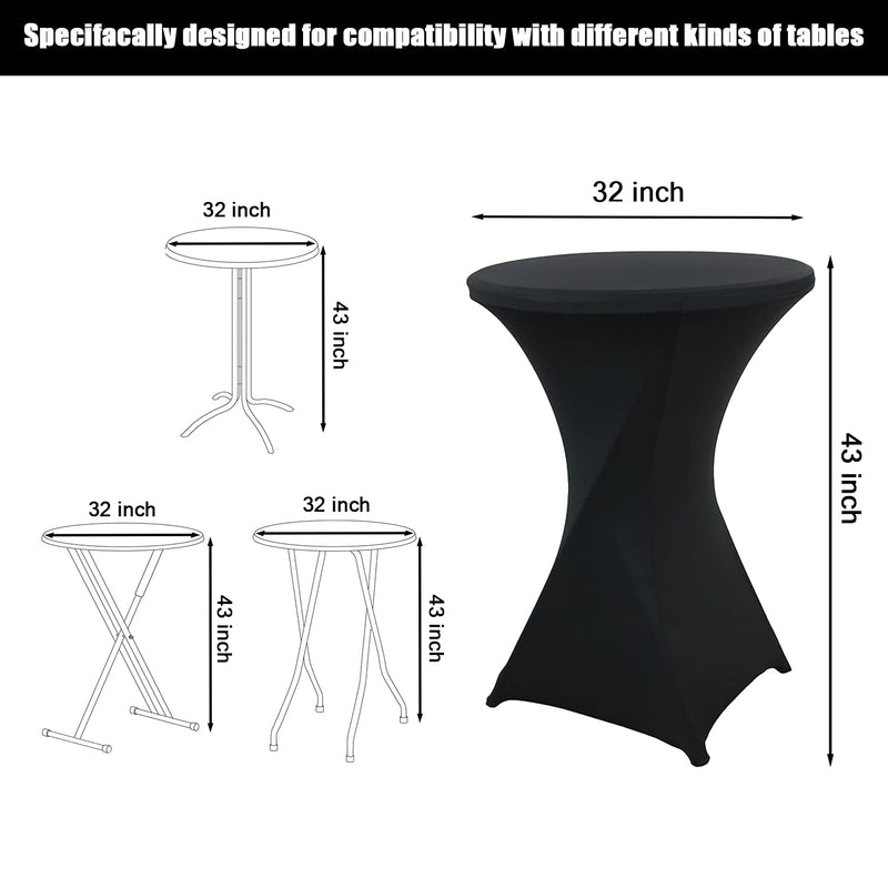[Australia - AusPower] - SUNTQ 2 Pack 32x43 Cocktail Table Covers, Spandex Stretch Square Corners Black Table Cloth, Fitted Stretch Cocktail Tablecloths for Parties,Birthday,Vendors,Outdoor Events, Banquet,Tradeshows 2 PC| 32"Rx43"H 