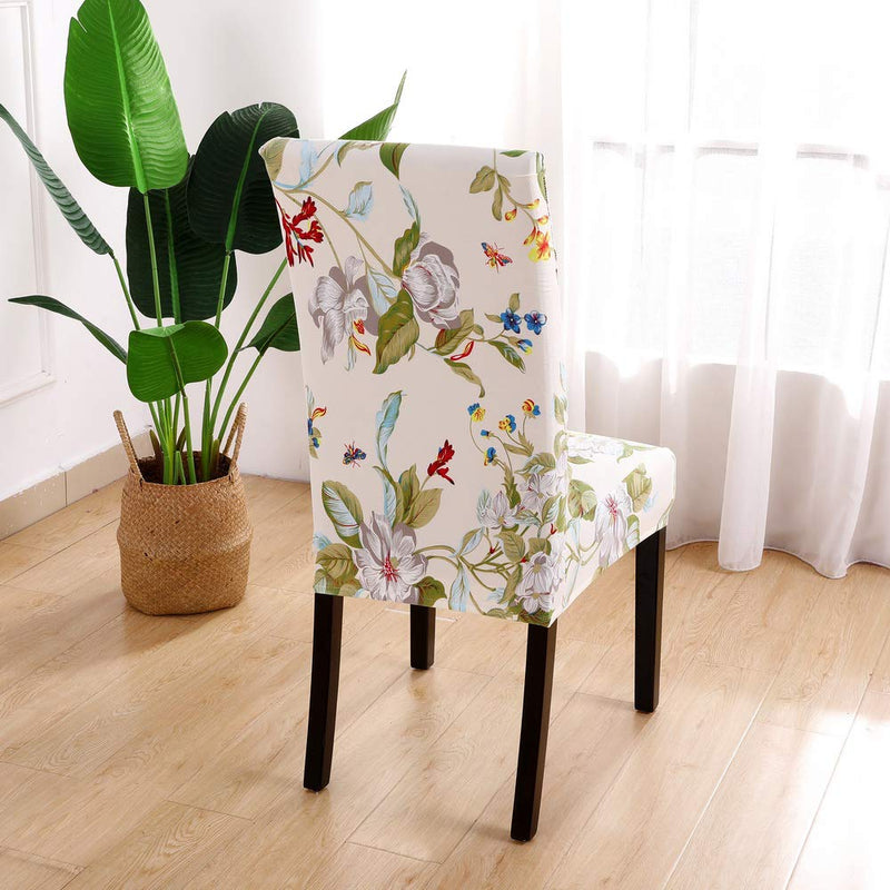 [Australia - AusPower] - SearchI Dining Room Chair Covers Slipcovers Set of 4, Spandex Super Fit Stretch Removable Washable Kitchen Parsons Chair Covers Protector for Dining Room,Hotel,Ceremony,Beige+Flowers 4 per set Beige+flowers 