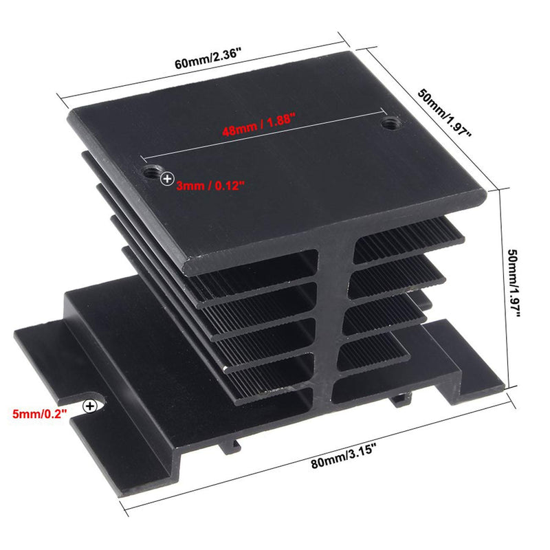 [Australia - AusPower] - TIHOOD 3PCS Aluminum Heat Sink SSR Dissipation for Single Phase Solid State Relay 10A-40A Black 