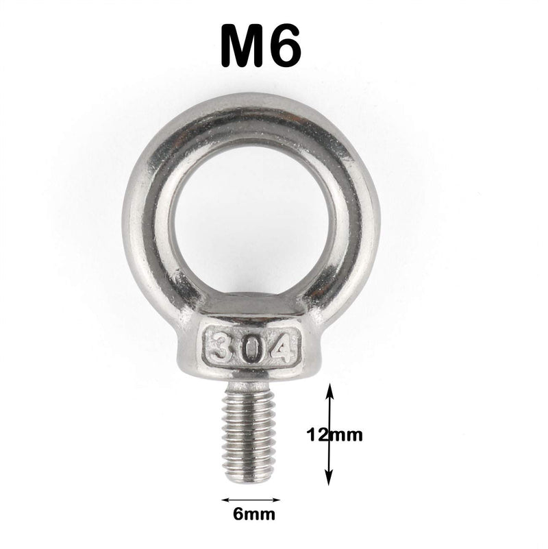 [Australia - AusPower] - E-outstanding Eyebolt 6PCS M6x12 Male Thread Machinery Shoulder Lifting Ring Eye Bolt with M6 304 Stainless Steel Nylon Lock Nuts 