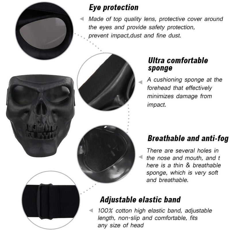 [Australia - AusPower] - Flantor Spooky Skull Face Mask for Airsoft Paintball Motor Racing Polarized Lens Black 