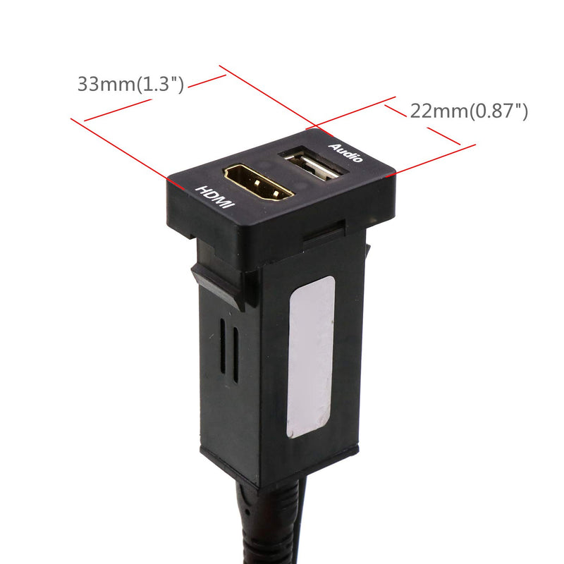 [Australia - AusPower] - HDMI Socket Mount Cable +USB Audio Input Audio Relay Use for Toyota 1.3*0.87inch 