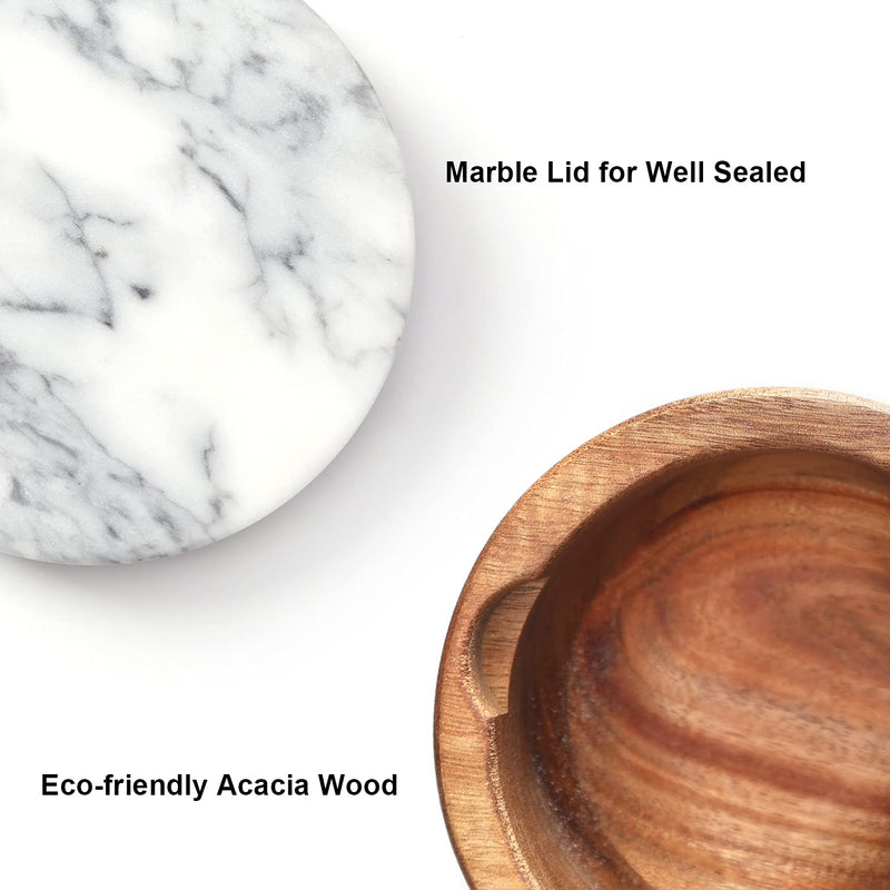 [Australia - AusPower] - KITCHENDAO Large Wood Salt Cellar Box with Built-in Spoon and Marble Lid, Solid Natural Acacia Base, Grey Marble Lid, Pepper Sealer Pinch Bowl, Mother's Day Gift for Mom Grandma, 10oz Capacity Gray 