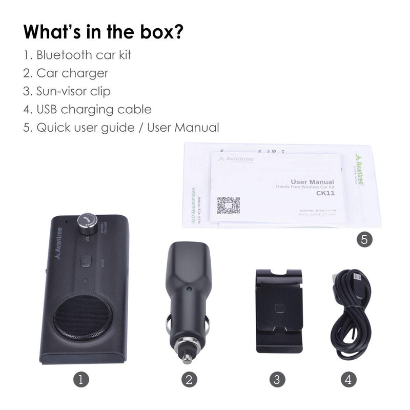 [Australia - AusPower] - Avantree CK11 Hands Free Bluetooth 5.0 Car Kits, 3W Loud Speakerphone, Support Siri Google Assistant & Motion Auto On Off, Volume Knob, Wireless in Car Handsfree Speaker with Visor Clip - Titannium 