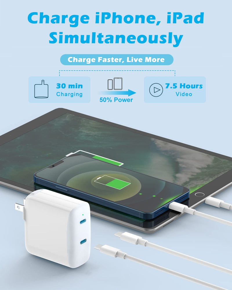 [Australia - AusPower] - USB C Wall Charger, 40W Dual USB C Charger for iPhone 13/13 Pro/13 Pro Max, 12/11, iPad, iWatch, Samsung, Google, 2-Port 20W Power Adapter with Foldable Plug 