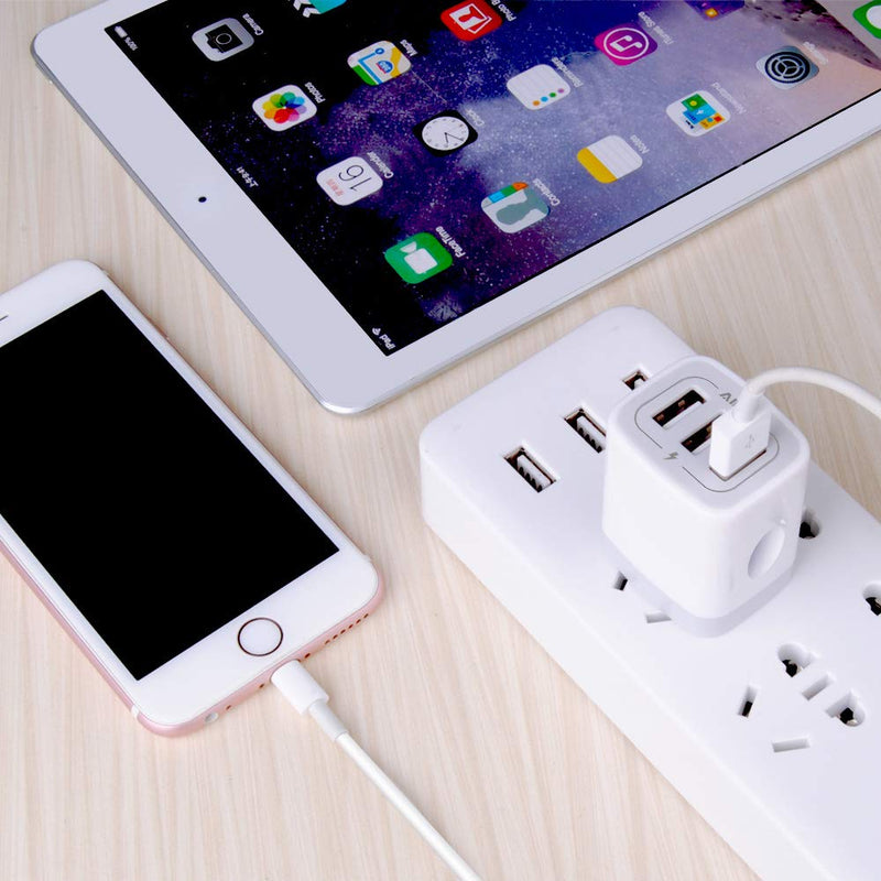 [Australia - AusPower] - USB Plug in Wall Charger, Charging Block, 3Pack Ailkin 3.1A Fast Charge 3- Port Power Adapter Cube Box Brick Base Compatible with Phone, Pad, LG, Honor, Samsung, Kindle Fire, Blue, All USB Multicolor-2 
