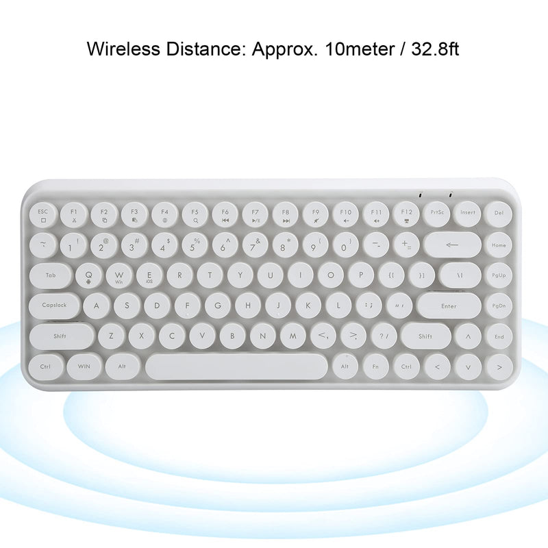 [Australia - AusPower] - Wireless Bluetooth Retro Typewriter Flexible 84Keys Design Keyboard, with Retro Round Keycap, Portable Vintage Wireless Colorful Computer Keyboard with Chocolate Button, for PC, Laptop(White) white 