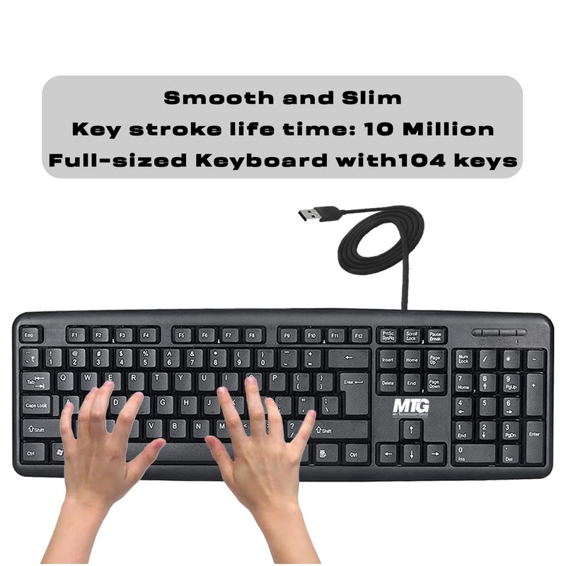 [Australia - AusPower] - MTG Full Size Wired Computer Keyboard, with 5ft USB-A Cable, 104-keys, Foldable Legs and noiseless Key, Compatible with PC, Laptop and Windows 7/8/10/11 