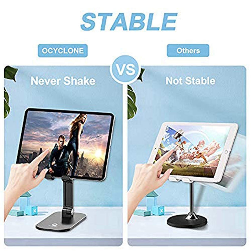 [Australia - AusPower] - OCYCLONE Cell Phone Stand, Angle Height Adjustable iPhone Stand for Desk, Foldable Cell Phone Holder iPad Tablet Stand Compatible with 4"-12.9" iPhone 11 12 13 Pro Max XR SE/iPad/Kindle/Tablet - Black 