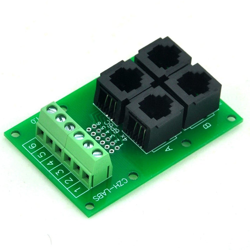 [Australia - AusPower] - Electronics-Salon RJ11/RJ12 6P6C Jack 4-Way Buss Breakout Board, Terminal Block, Connector. 