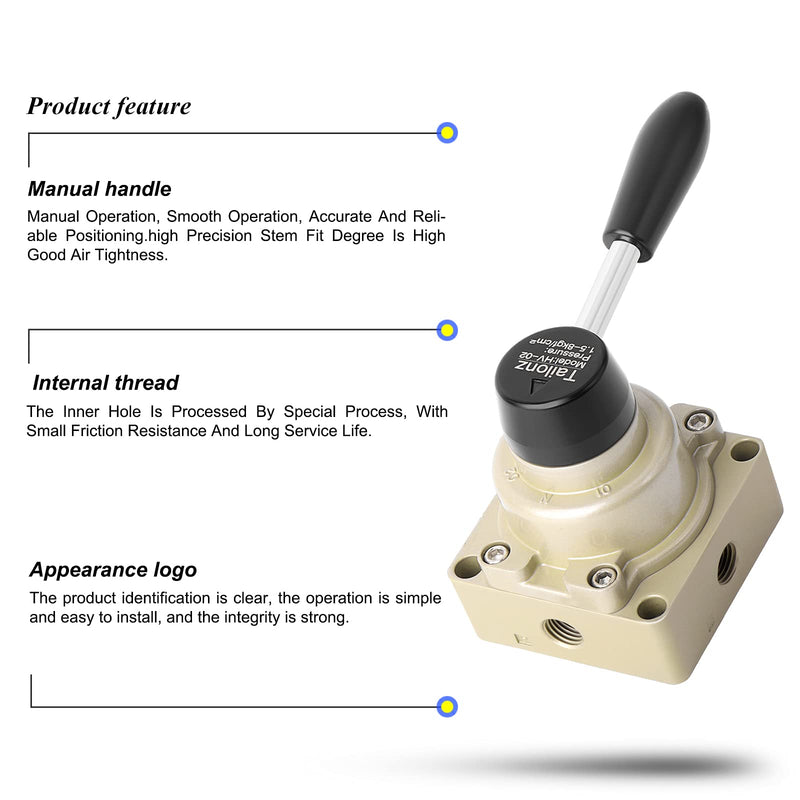 [Australia - AusPower] - TAILONZ PNEUMATIC Rotary Lever Hand Valve HV-02 1/4”NPT Air Flow Control 3 Position 4 Way 1/4" NPT 