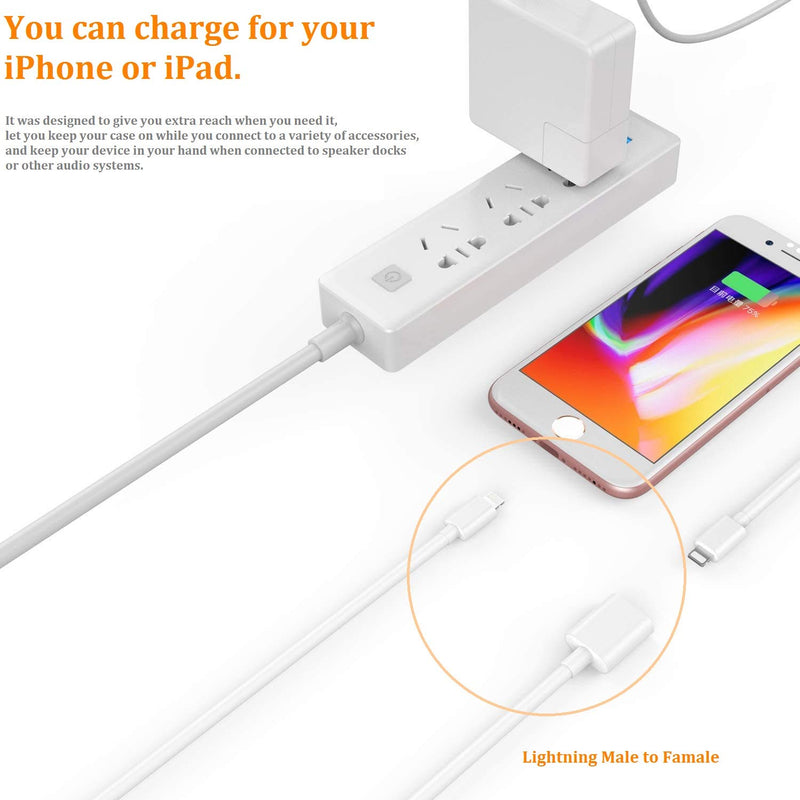 [Australia - AusPower] - iPhone Charger Extension Cable Compatible with iPhone/iPad, Extender Dock Cable for Male to Female Cable Extension Adapter Pass Video, Data, Audio(6.6FT/2M White) 