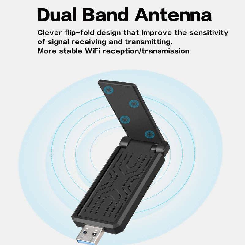 [Australia - AusPower] - USB WiFi Adapter,PC WiFi Adapter,WiFi Adapter for Desktop PC,AC1300Mbps Long Range,Dual-Band 5dBi High Gain Antenna,USB 3.0,2.4GHz/5GHz,Support Windows 11/10/8.1/8/7/XP,Mac OS 10.9-10.15 