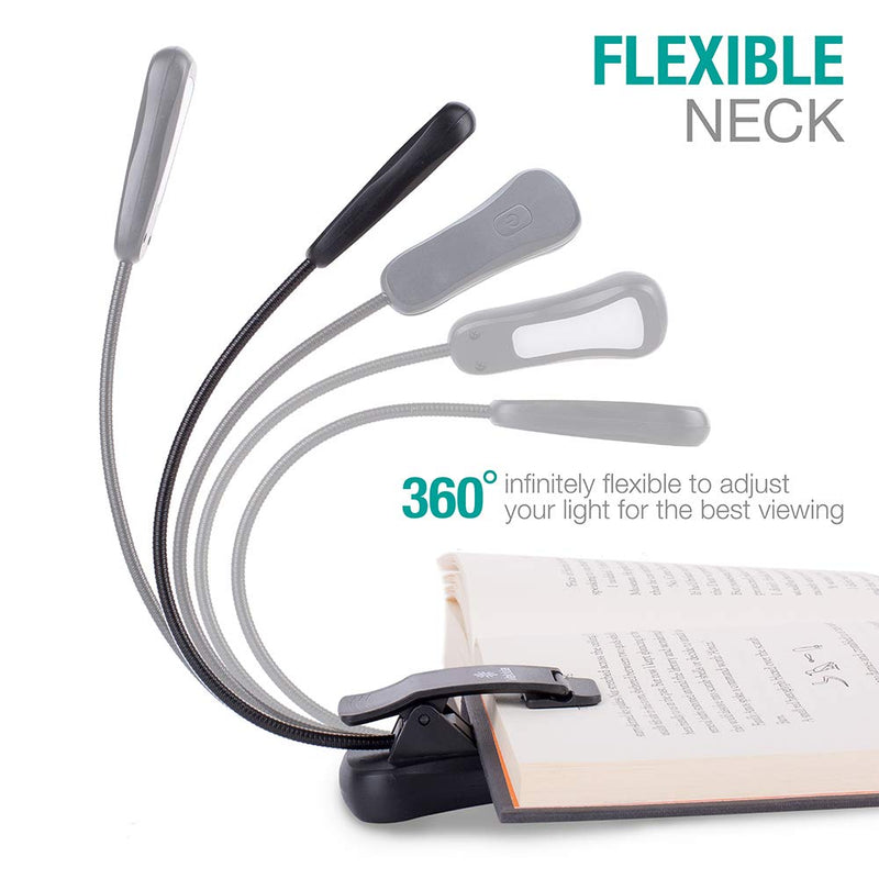 [Australia - AusPower] - Vekkia Rechargeable 3000K LED Book Light, Easy Clip on Reading Lights for Reading in Bed. Perfect for Readers & Kids Black 
