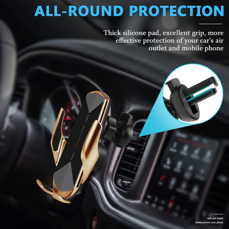 [Australia - AusPower] - Wireless Car Charger 15W Fast Charging Touch Sensing Auto-Clamping Car Wireless Charger Air Vent Clip Car Phone Mount for iPhone SE/11/11 Pro Series/X/XR/8, Samsung Galaxy S20 S10 Note10/9 (Q1-Gold) Q1-Gold 
