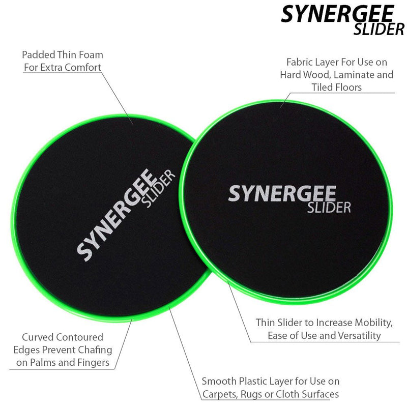 [Australia - AusPower] - Synergee Core Sliders. Dual Sided Use on Carpet or Hardwood Floors. Abdominal Exercise Equipment Electric Green 