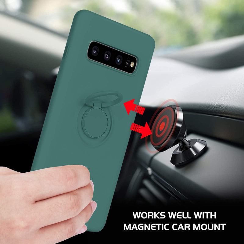 [Australia - AusPower] - DOMAVER Samsung Galaxy S10 Case 360° Ring Holder Kickstand (Support Car Mount) Silicone Soft Rubber Microfiber Lining Cushion Protective Cover for Samsung S10-6.1 inch, Midnight Green 
