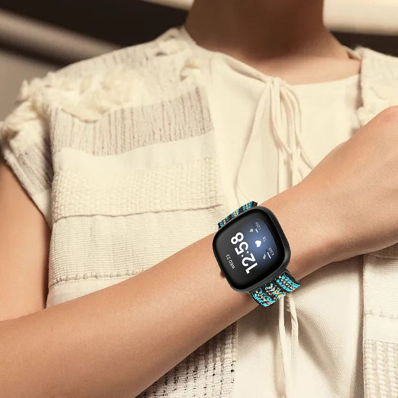[Australia - AusPower] - 6-Packs Elastic Nylon Bands Compatible with Fitbit Versa 3 / Fitbit Sense, Adjustable Nylon Replacement Straps Wristband for Fitbit Versa Smart Watch for Women and Men 6 pack Boho 