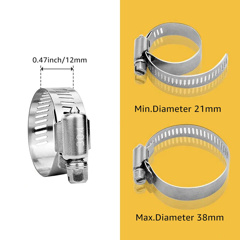 [Australia - AusPower] - Hose Clamp, 10 PCS 21-28mm Stainless Steel Pipe Clamp, Worm Gear Hose Clamps, Adjustable Plumbing Fittings for Hose, Pipe, Tube 