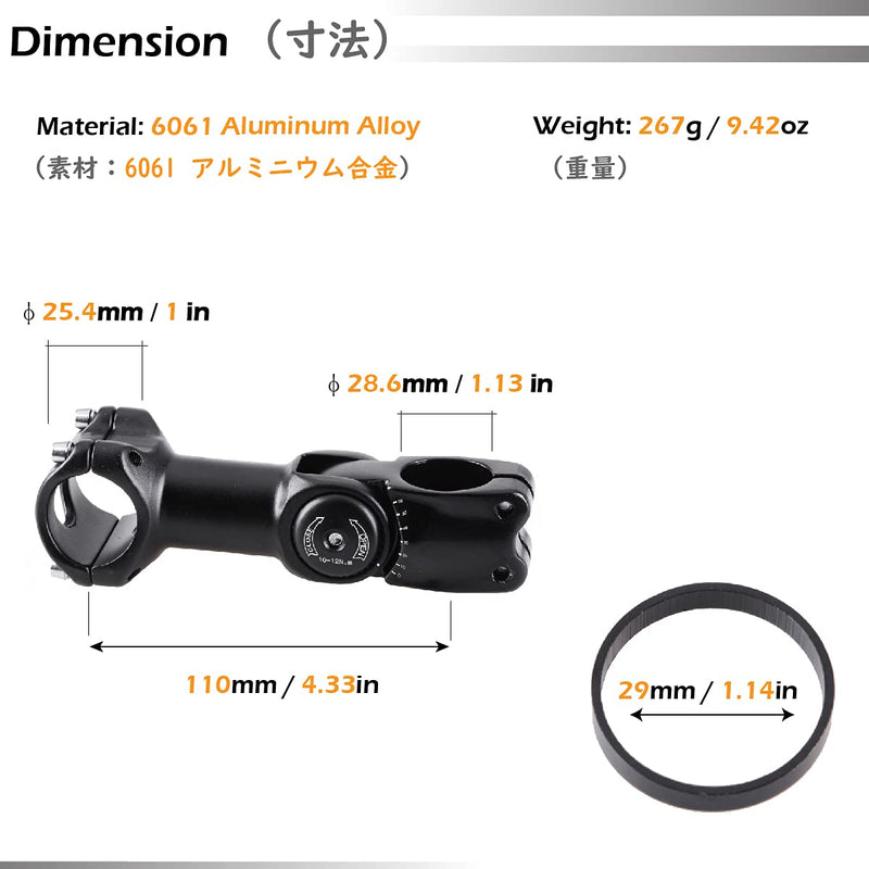 [Australia - AusPower] - TRIWONDER Stem 25.4 31.8 90mm 110mm 130mm 60 Degree Adjustable Bike Stem Mountain Bike Stem Short Handlebar Stem Riser for Bicycle, Road Bike, MTB, BMX, Cycling 25.4 x 110mm 