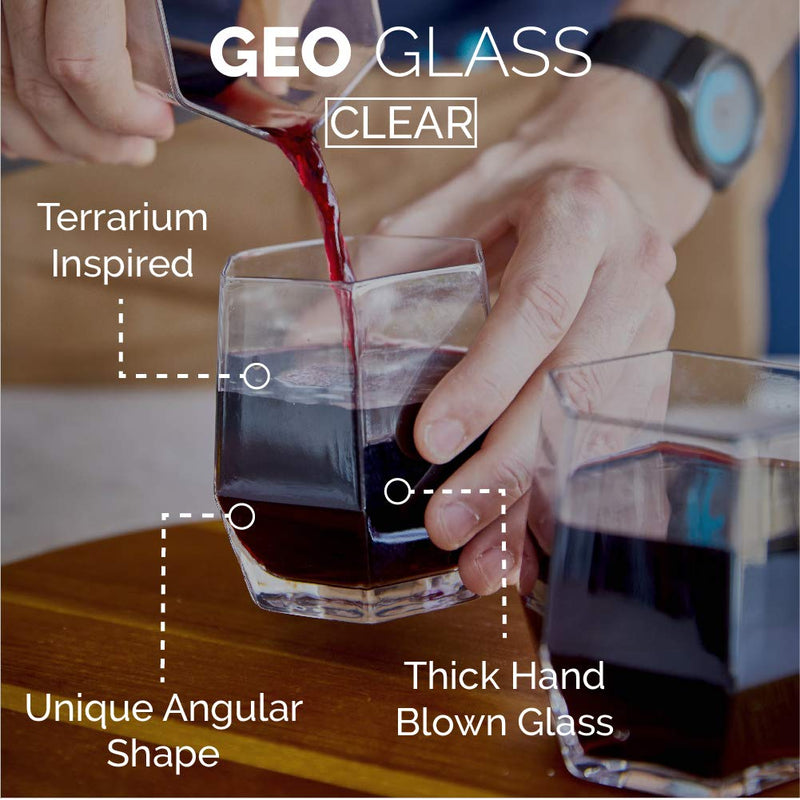 [Australia - AusPower] - Clear Geometric Old Fashioned Glass Set, Bespoke Drinking Glass, Liquor Glass, Unique 11oz Tumbler Glass for Juice, Whiskey, Scotch, Bourbon and Tonic by Root7 Clear Clear Double 
