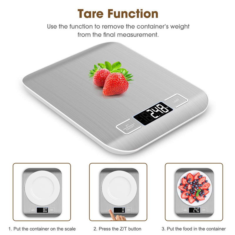 [Australia - AusPower] - Mik-Nana Food Scale, 22lb Digital Kitchen Scale Weight Grams and Oz for Baking and Cooking, 1g/0.1oz Precise Graduation, Easy Clean Stainless Steel Silver 