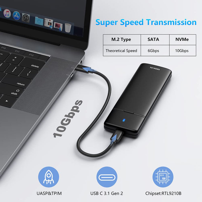 [Australia - AusPower] - M.2 NVME SATA SSD Enclosure Adapter Tool-Free, RTL9210B Chips, USB C 3.1 Gen 2 10Gbps NVME, 6Gbps SATA PCIe M-Key(B+M Key), Support UASP Trim for SSD Size 2230/2242/2260/2280 