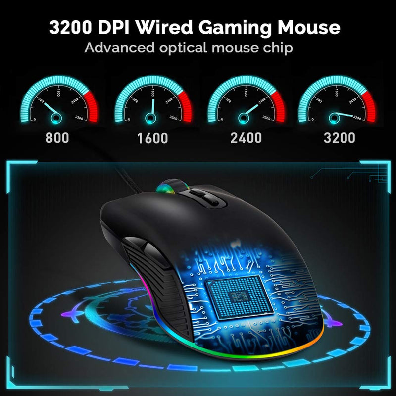 [Australia - AusPower] - FIRSTMEMORY USB C Mouse Type C Ergonomic Wired Mouse RGB Gaming Mouse Optical Mice with Adjustable DPI 800/1600/2400/3200 Compatible with Notebook, PC, Laptop, MacBook and All Type-C Device (Black) 