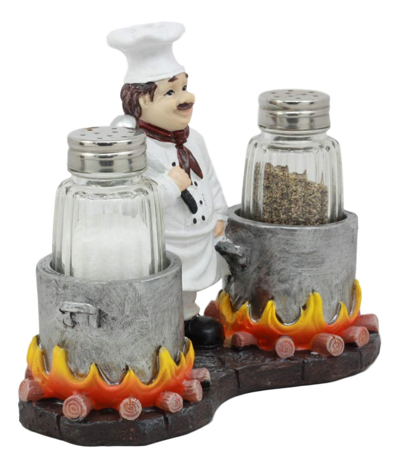 [Australia - AusPower] - Ebros Bouillon French Chef Jean With Flaming Double Cauldron Pots Salt And Pepper Shakers Holder Figurine For Kitchen Dining Table Hosting Spice Rack Accessories Gift Ideas For Women Men Chefs Cooks 