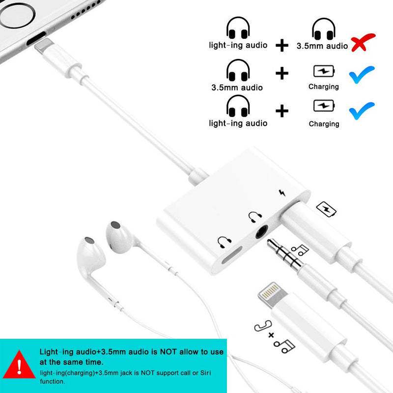 [Australia - AusPower] - Anytrox 3 in 1 Headphone Adapter for iPhone,3.5mm Earphone Aux Audio and Charge Adapter Splitter Compatible for iPhone 14 13/12Pro/11/X/8 and iPad(White) 