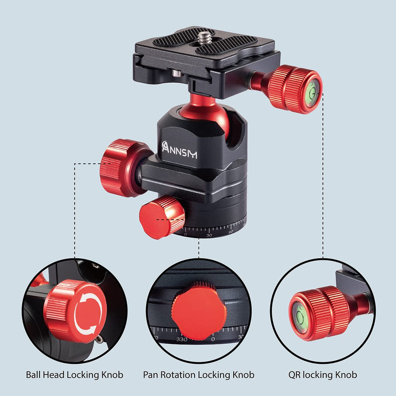 [Australia - AusPower] - ANNSM Tripod Ball Head 360 Degree Rotating Swivel Panoramic Head with Cold Shoe Seat and 38mm Width QR Plate for DSLR Camera,Smartphone,Video Light,Slider,Stabilizer,Monopod 