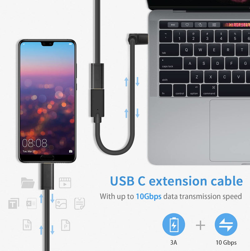[Australia - AusPower] - Poyiccot 90 Degree USB Type C Extention Cable 1feet Short, Poyiccot Up & Down Angled USB-C USB 3.1 Type-C Male to Female Extension Charging Cable for Laptop & Tablet & Mobile Phone 90 degree usb c male to female cable 