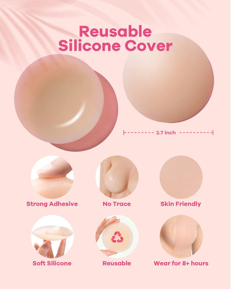 [Australia - AusPower] - Boob Tape, Boobytape for Breast Lift, Bob Tape for Large Breast, Breathable Push Up Tape, Waterproof & Sweatproof Body Tape, Used Along with 1-Pair Reusable Silicone Covers Nude 