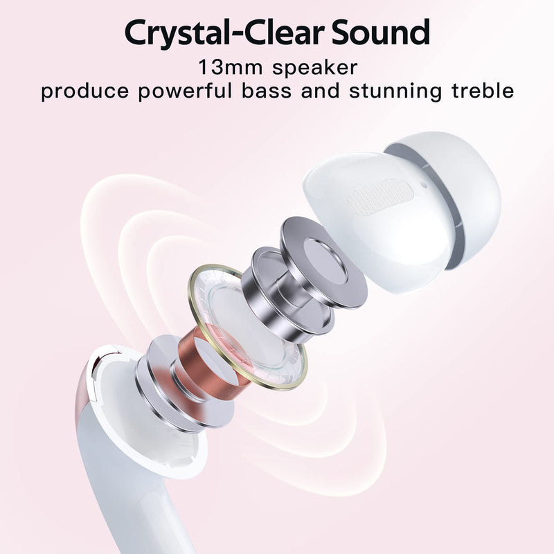 [Australia - AusPower] - TAGRY Bluetooth Headphones True Wireless Earbuds 60H Playback LED Power Display Earphones with Wireless Charging Case IPX5 Waterproof in-Ear Earbuds with Mic for TV Smart Phone Computer Laptop Sports Pink 