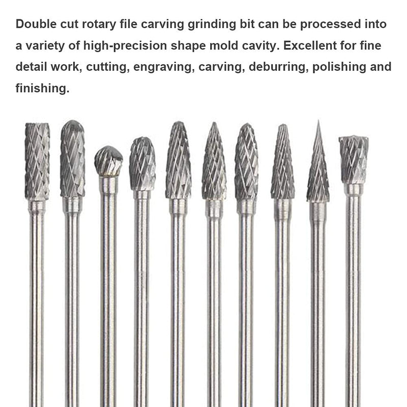 [Australia - AusPower] - AYSUM 10pcs 1/8 Shank Long Double Cut Tungsten Carbide Burrs for Dremel, Rotary Burr Bits Rotary Files Burr Set for Die Grinder Rotary Tool, 4-Inch Length 