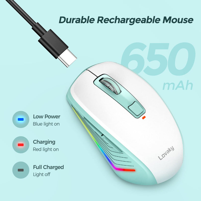 [Australia - AusPower] - Rechargeable LED Wireless Mouse- Lovaky 2.4G USB Mouse for Laptop, Silent Ergonomic Cordless Computer Mice for PC, Computer, Laptop, ChromeBook,Tablet 