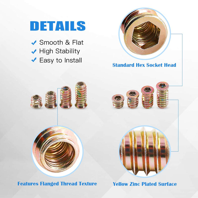 [Australia - AusPower] - Glarks 50Pcs 1/4"-20x10mm Threaded Inserts Nuts Zinc Plated Carbon Steel Hex Socket Drive Furniture Flanged Screw-in Nut with M6 Hex Wrench for Wood Furniture (1/4"-20 x 10mm) 1/4"-20 x 10mm 