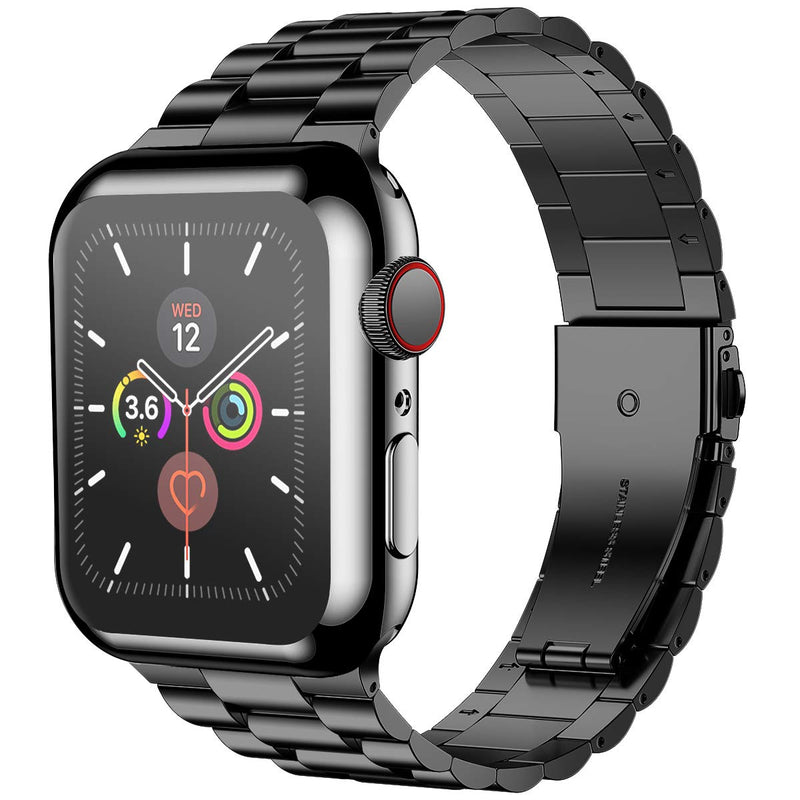 [Australia - AusPower] - iiteeology Compatible with Apple Watch Band 42mm Series 3 2 1, Upgraded Stainless Steel Link Replacement Band with iWatch Screen Protector Case Black/Black 