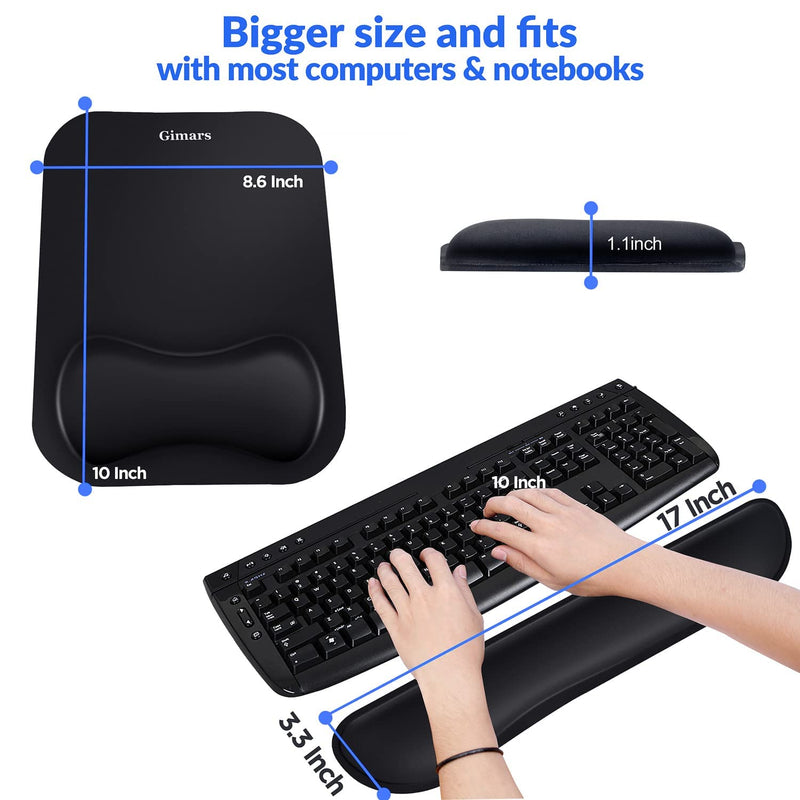 [Australia - AusPower] - Gimars Elongate Smooth Lycra Fabric Ergonomic Mouse Pad Wrist Support, Gel Memory Foam Cushion Set Keyboard Wrist Rest Support, Pain Relieve for Computer, Laptop, Office, School, Home, Gaming, Black Square Set-black 