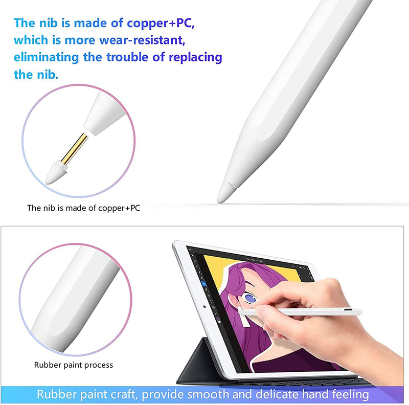 [Australia - AusPower] - TIANLI Stylus Pencil with Palm Rejection for Apple iPad Touch Screens Side Magnetic Active Capacitive Pencil Compatible with iPad air 3/4, iPad 6/7/8,Mini 5, iPad pro 11/12.9-inches, White 