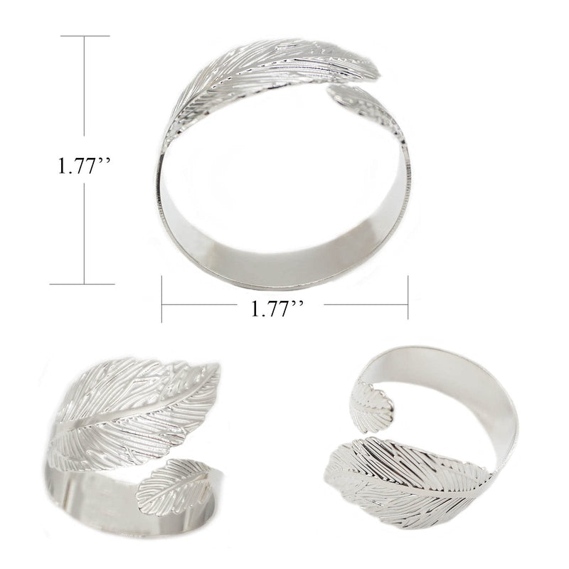 [Australia - AusPower] - Silver Leaf Napkin Rings Set of 6, Leaves Napkin Rings for Table Setting, Metal Leaf Napkin Holder Rings for Holiday Party, Wedding , Banquet, Formal or Casual Dinning Table Decor (Silver) Silver 