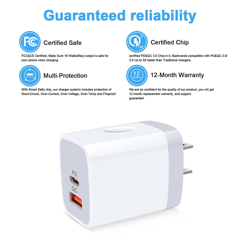 [Australia - AusPower] - USB Charger Plug, 20W PD & QC3.0 USB Outlet Block 3-Pack Fast Charging Cubes Charger Box for Samsung Galaxy S22 S21 Ultra 5G S20 A13 Z Flip/Fold 3 A52, iPhone 13 12 SE 11 Pro Max X 8 7 6, Pixel 6Pro 5 white 